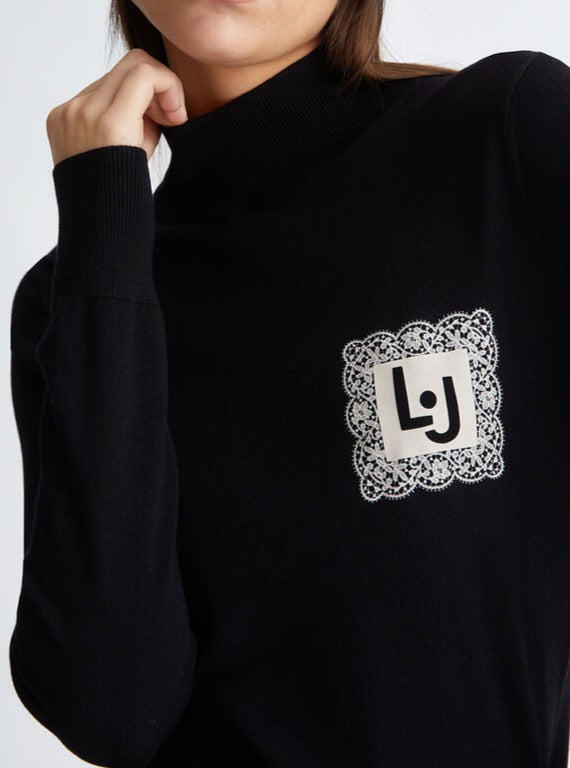 Liu jo lupetto nero logo pizzo - Premium MAGLIE from LIU JO - Just €95! Shop now at Amaltea