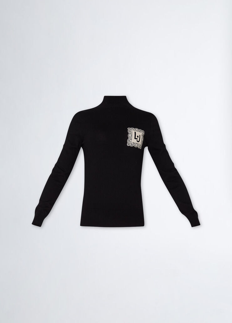 Liu jo lupetto nero logo pizzo - Premium MAGLIE from LIU JO - Just €95! Shop now at Amaltea