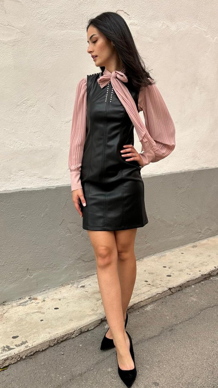 Abito ecopelle corto Susy mix laterale