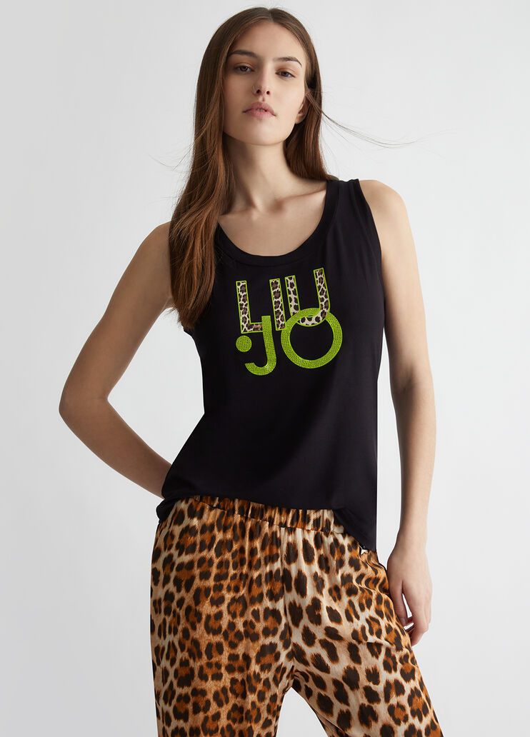 Canotta Liu Jo nera logo animalier frontale