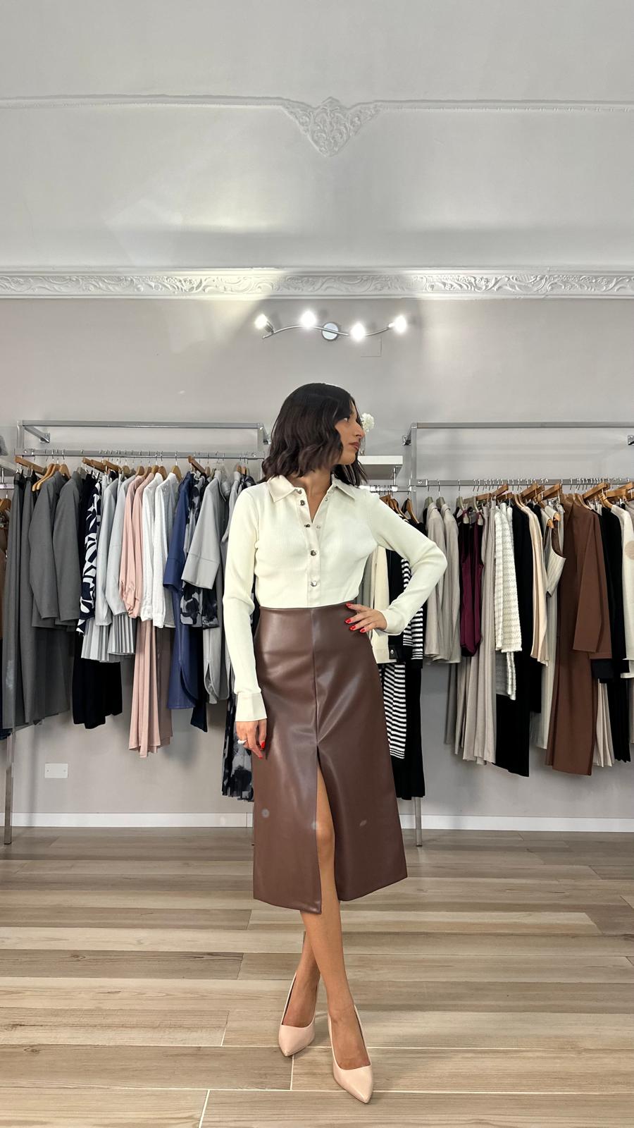 Gonna tubino marrone Souvenir laterale