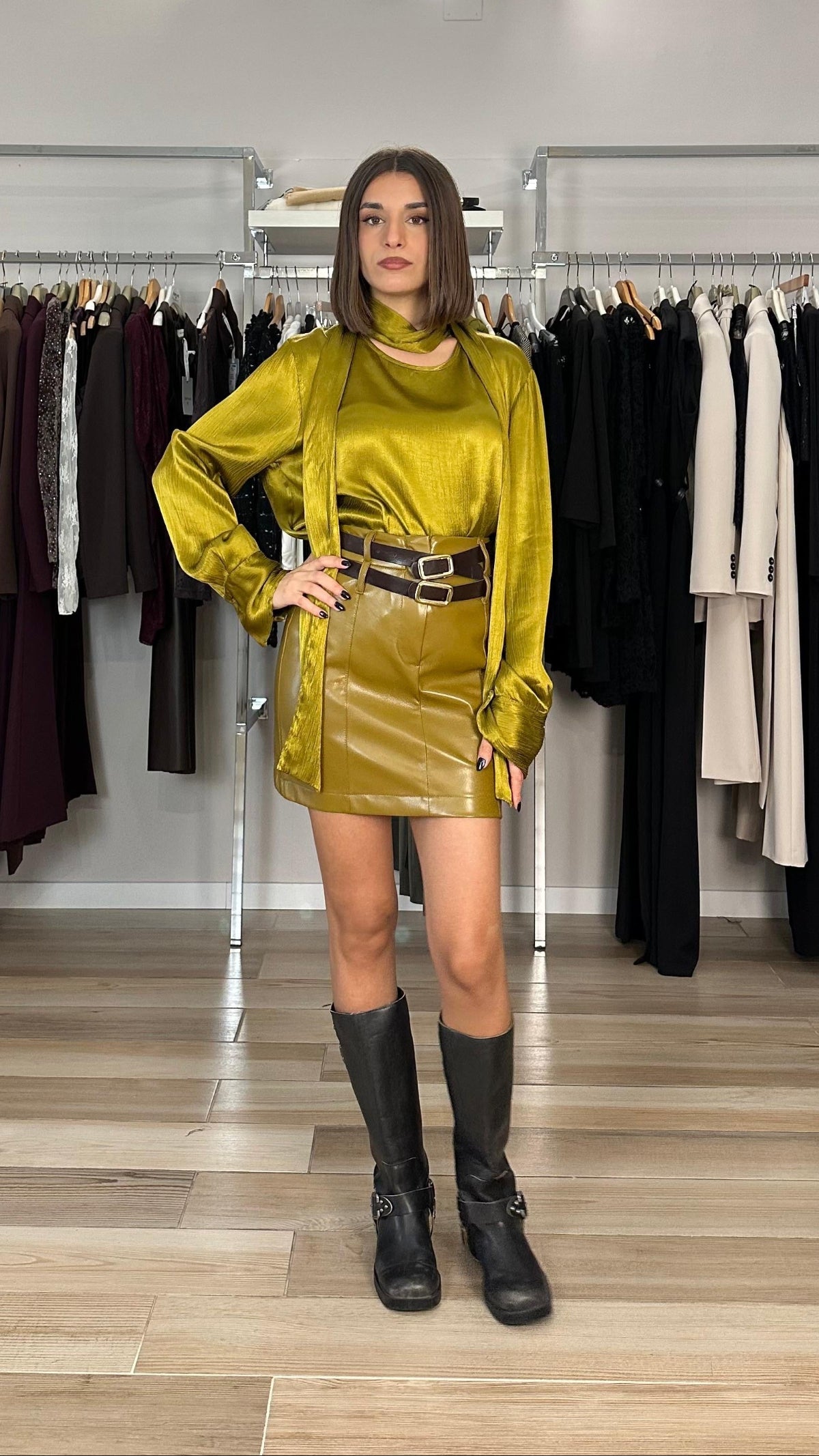 Haveone minigonna ecopelle verde oliva