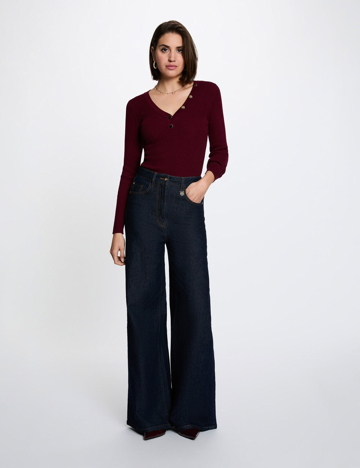 Maglia Morgan de toi scollo v - 261-MBANBIN-bordeaux-outfit