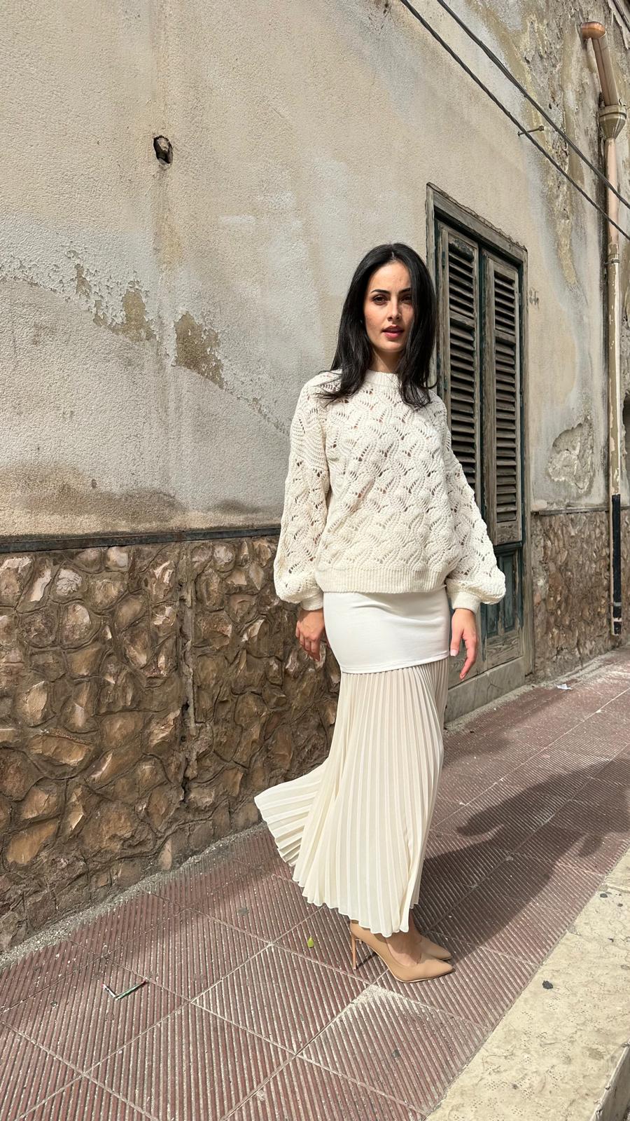 Maglione lana Susy Elite panna dettaglio