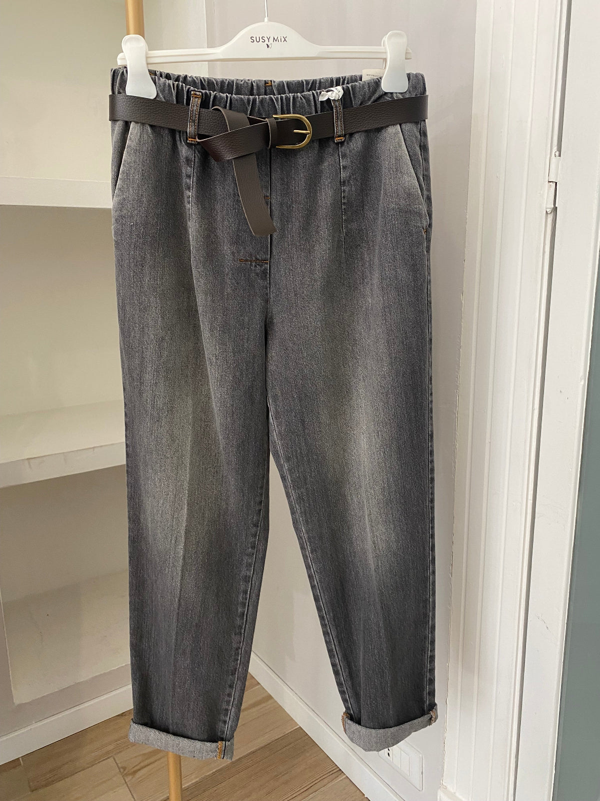 Susy mix jeans dritto grigio