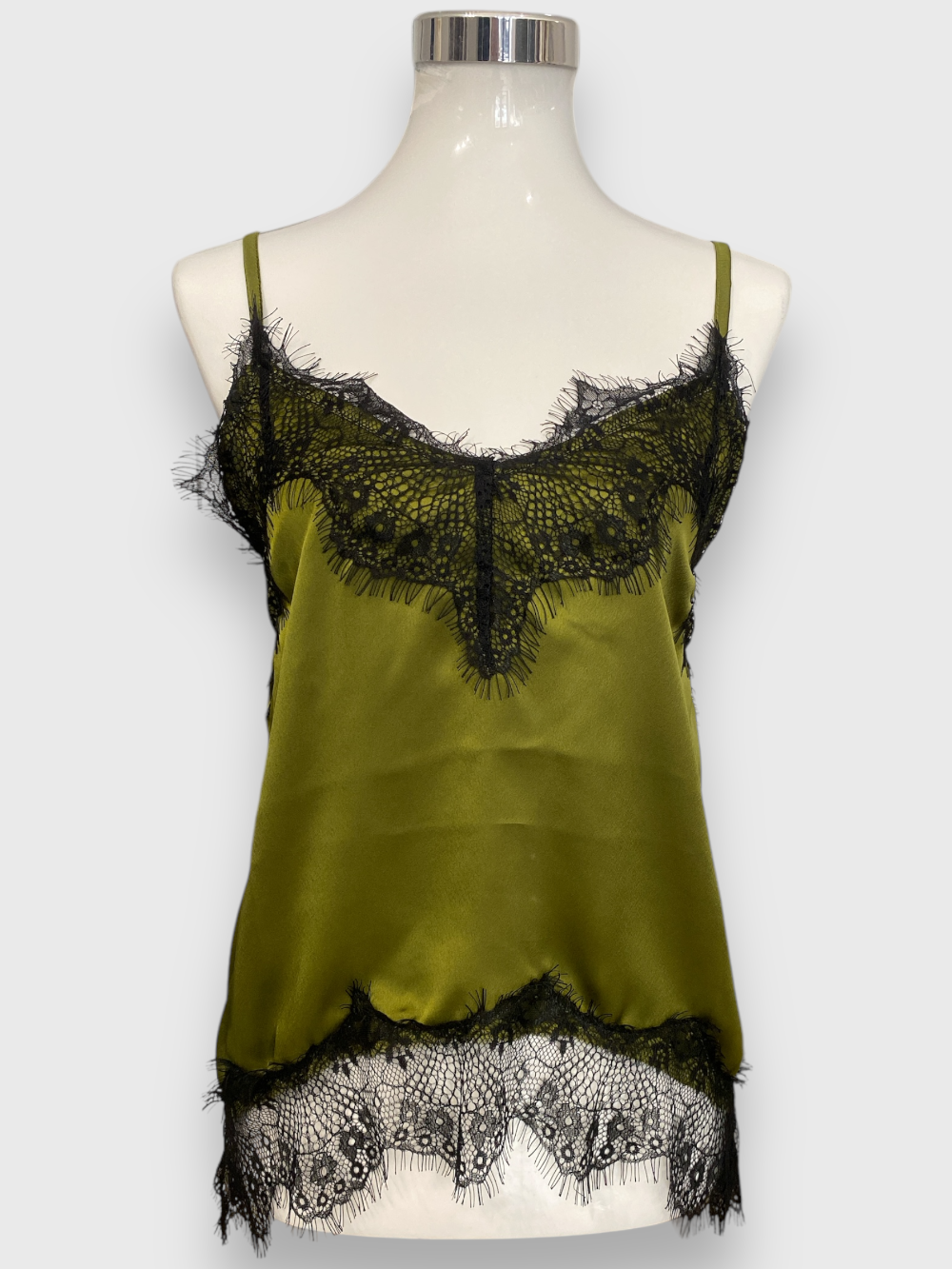 Susy mix top satin con pizzo verde oliva