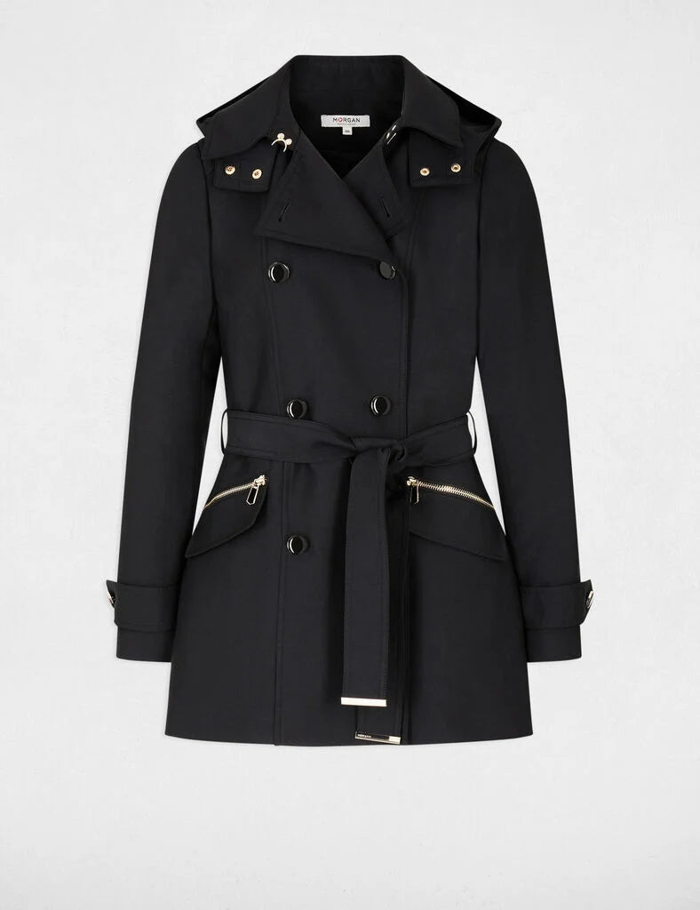 Trench con cintura e cappuccio - 241-GLADIA-nero-dettaglio