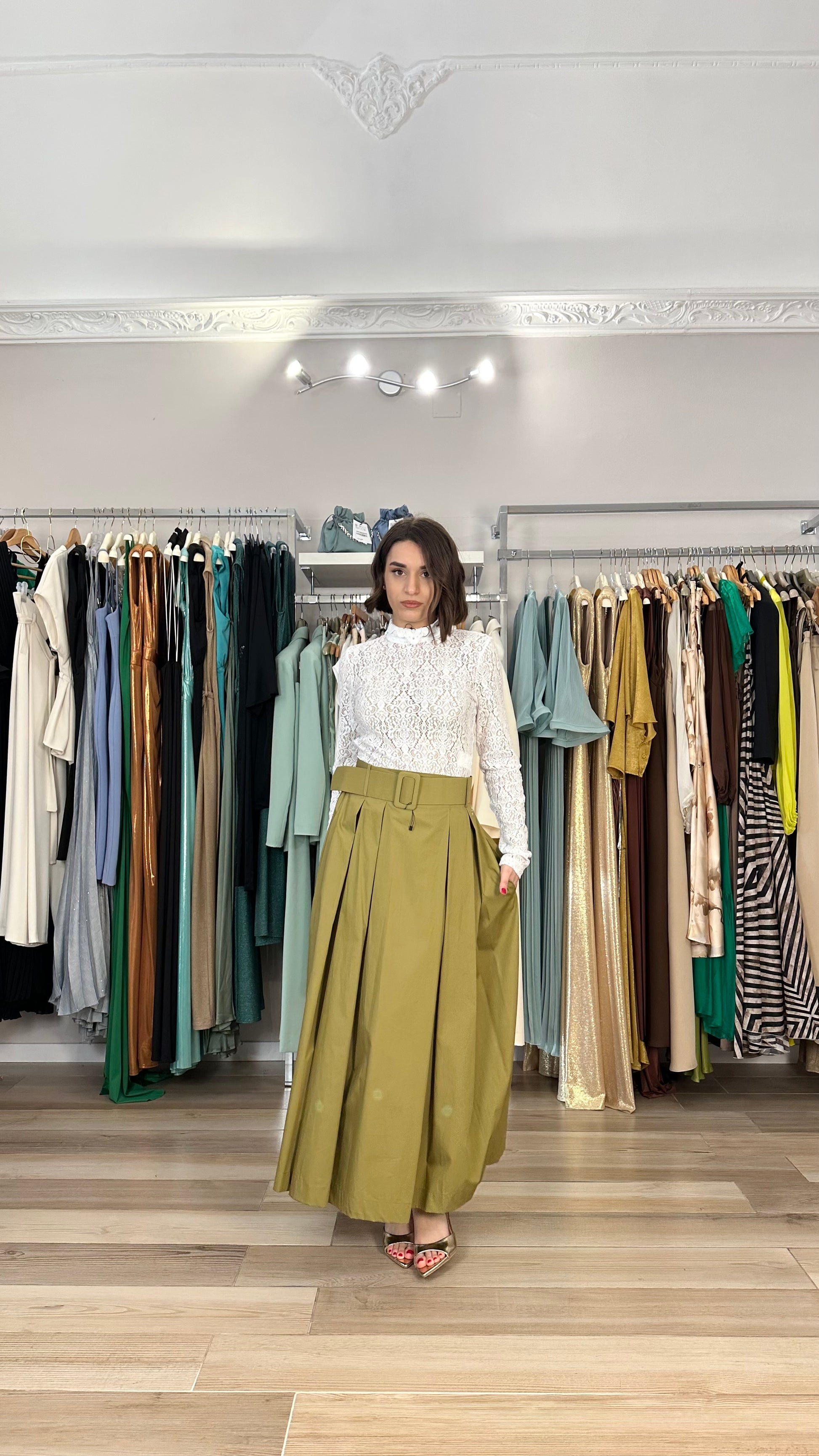 SOUVENIR Souvenir gonna midi con pieghe Verde Oliva – Amaltea