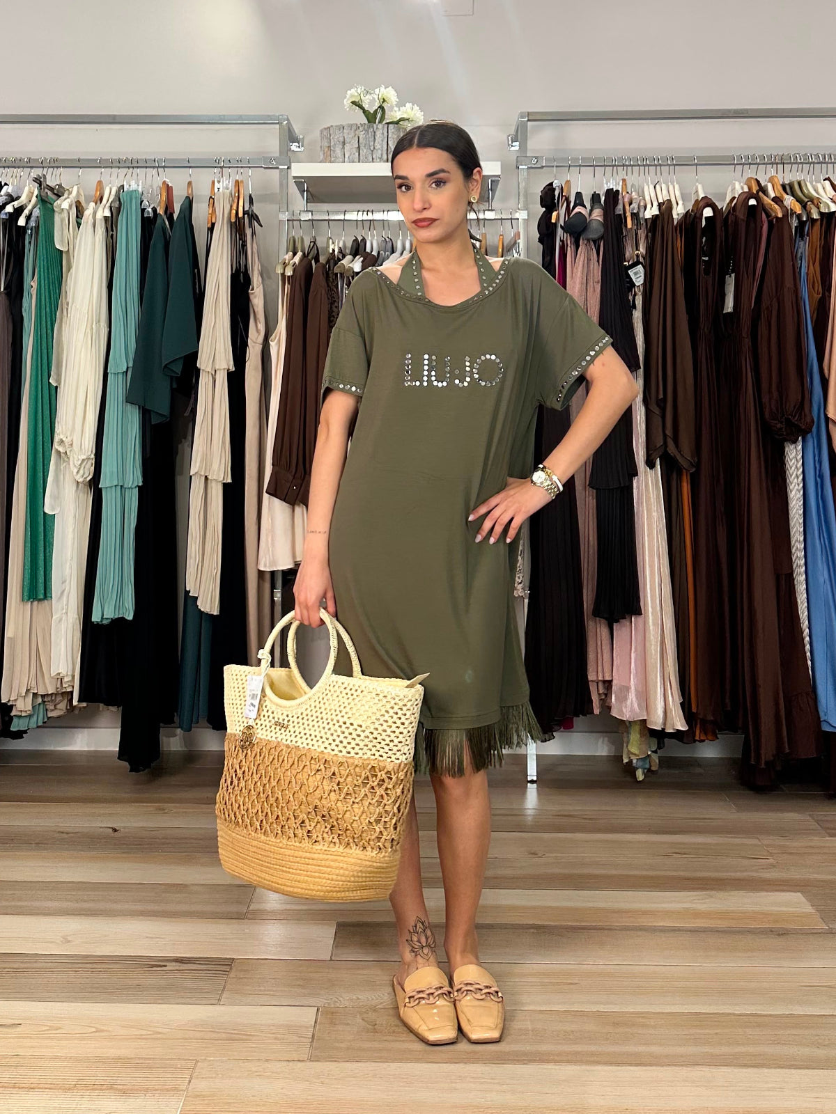 Abito Liu Jo con frange verde militare