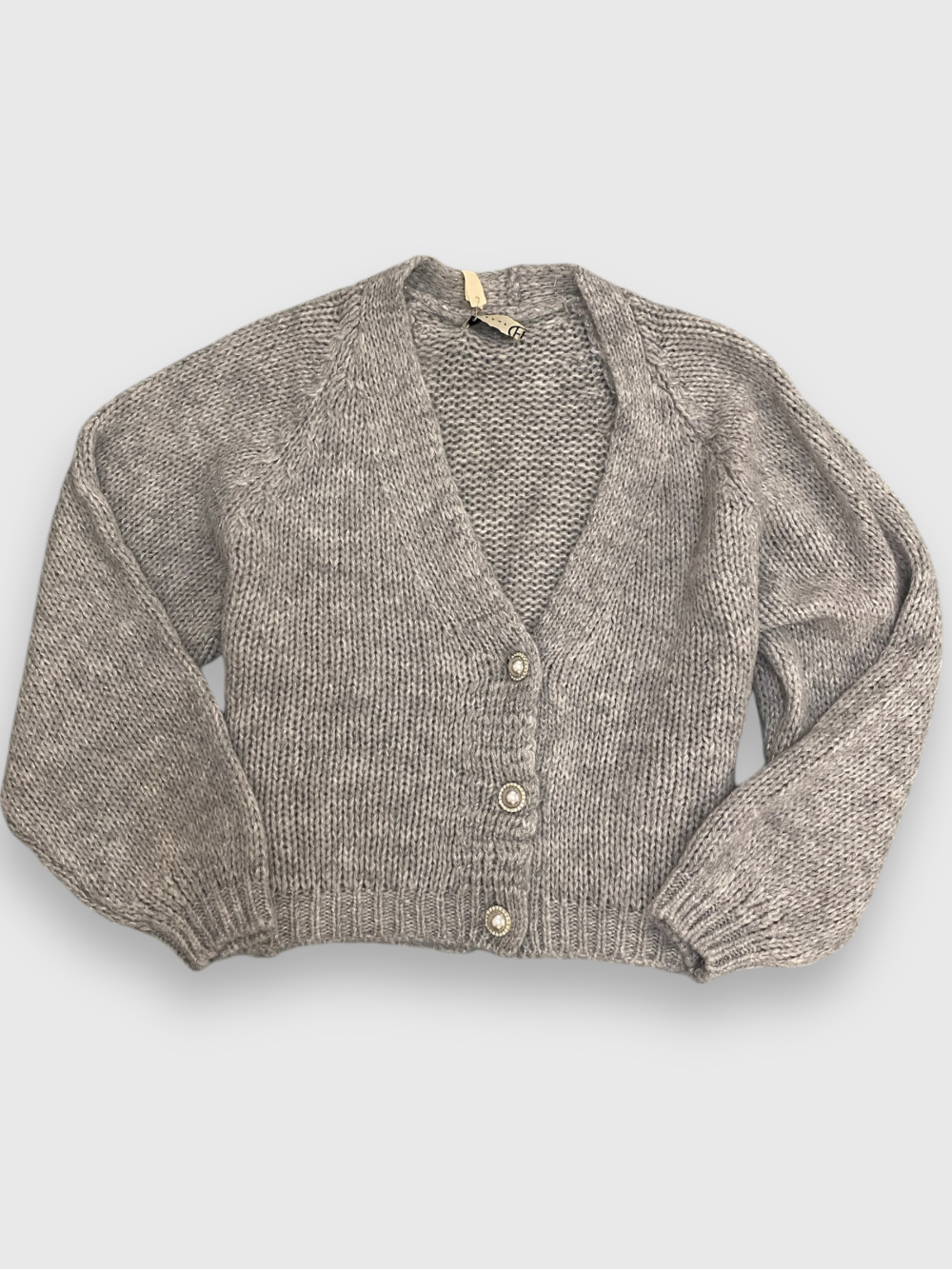 Have one cardigan bottoni gioiello grigio frontale