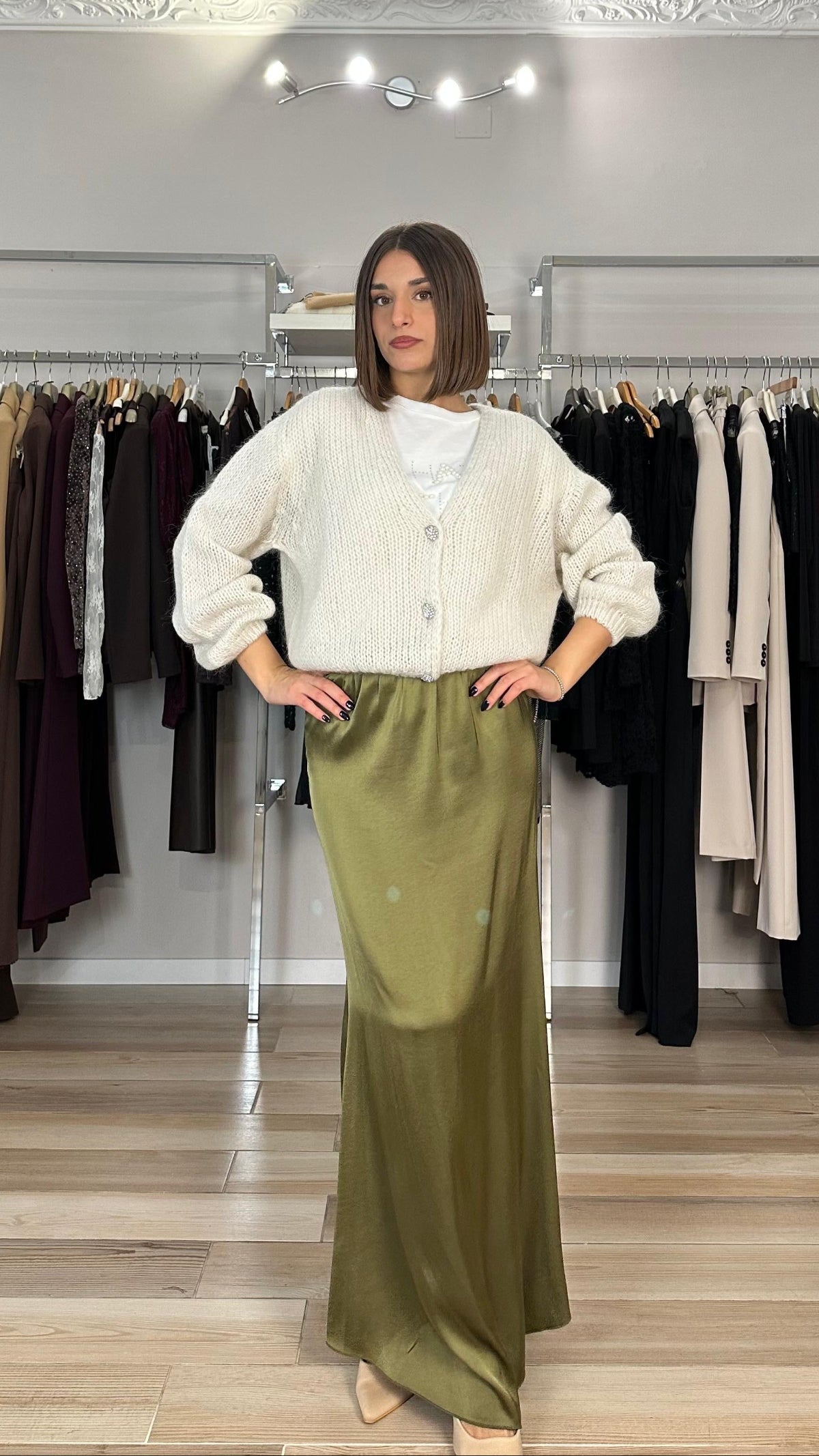 Have one gonna in satin verde oliva