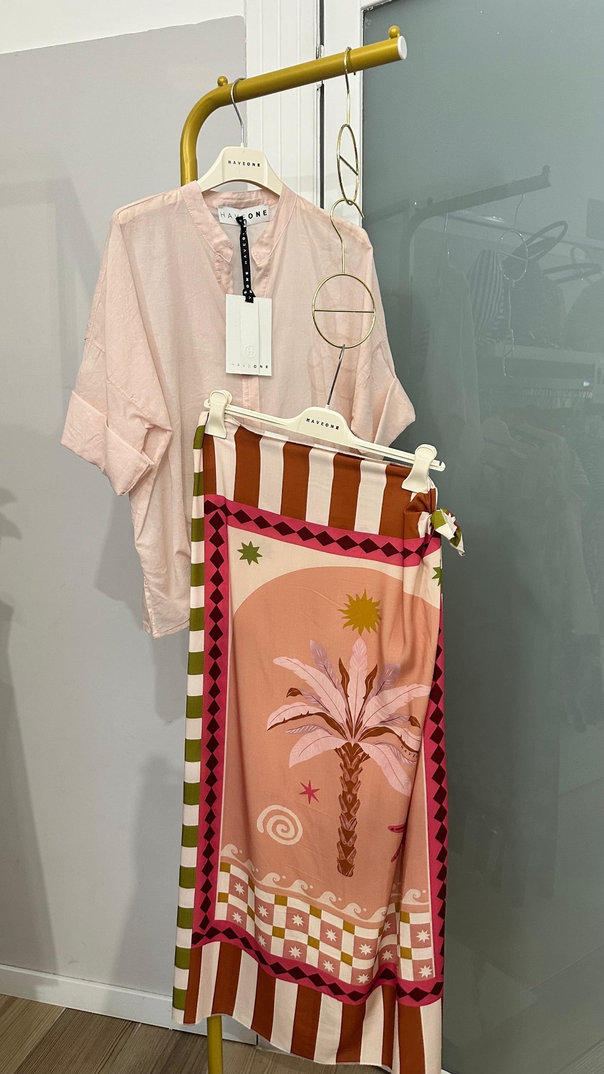Have one gonna midi pareo palme rosa dettaglio