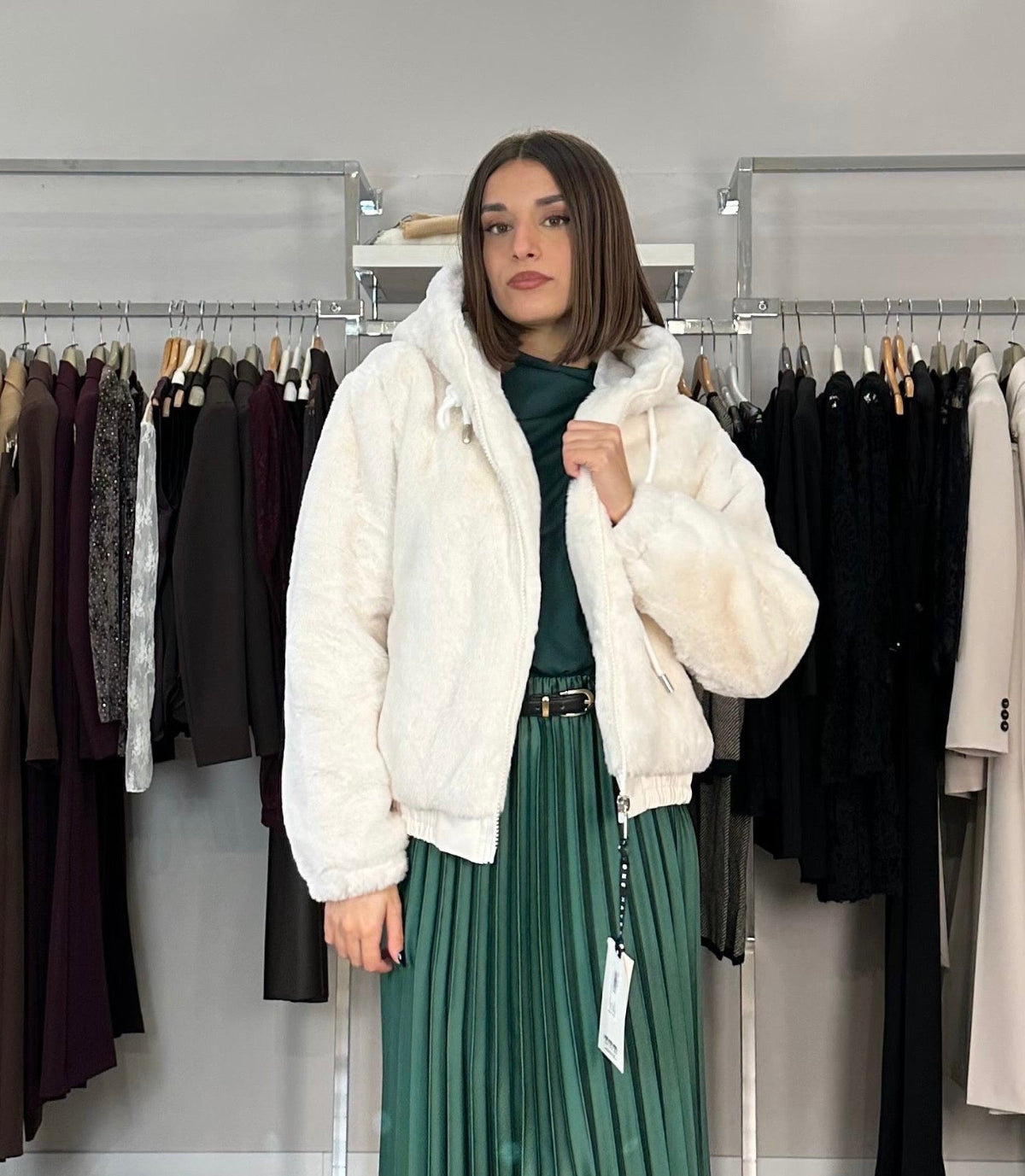 Haveone bomber in ecopelliccia panna frontale