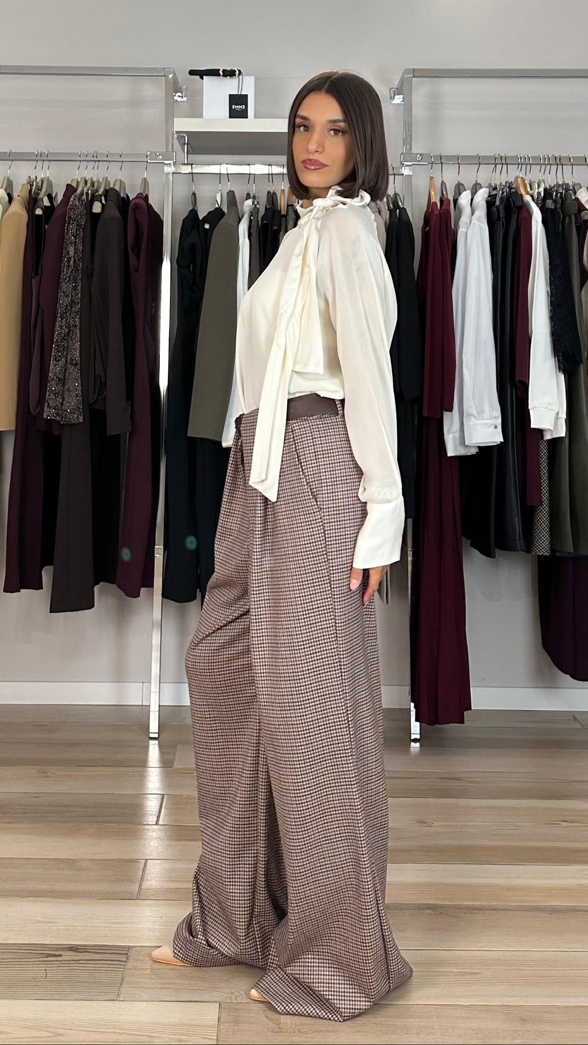 Haveone pantalone a quadretti laterale