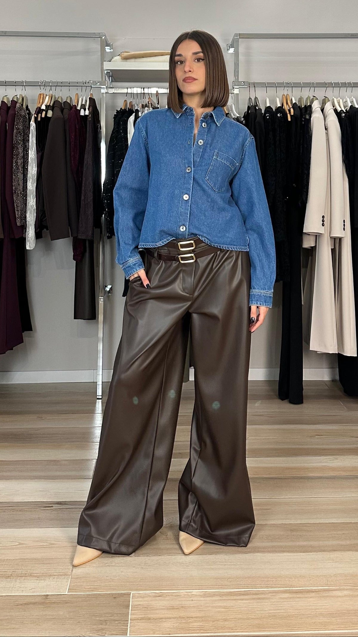 Haveone pantalone in ecopelle