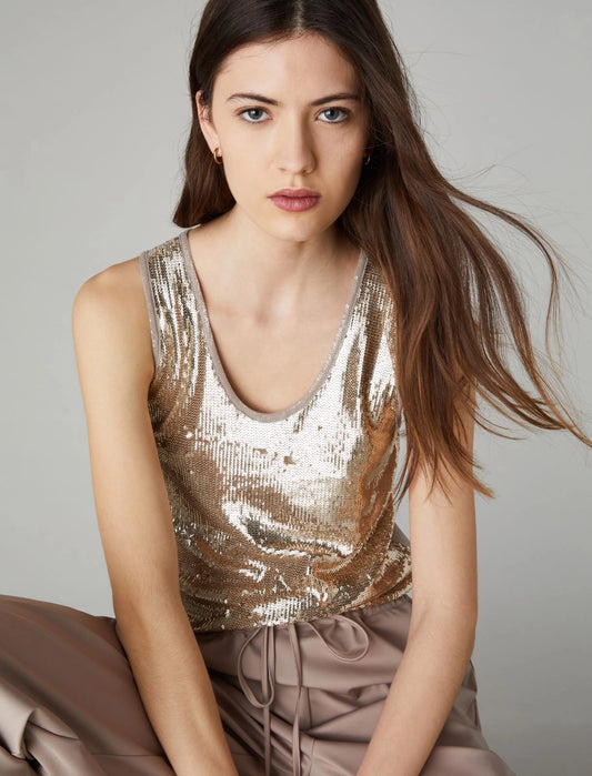 Emme Mrella top paillettes oro