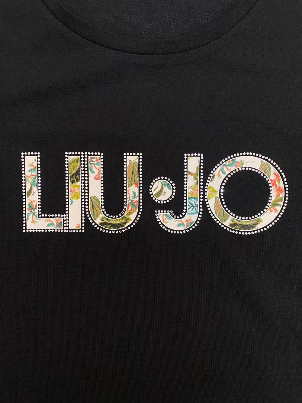 T-shirt Liu Jo logo floreale nera dettaglio