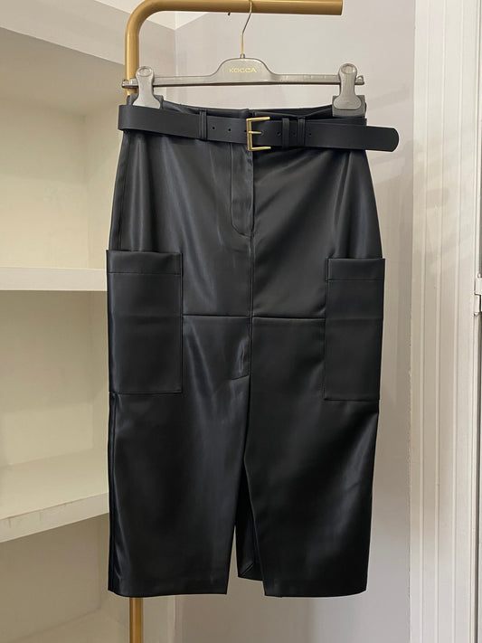 Kocca gonna longuette in ecopelle nera