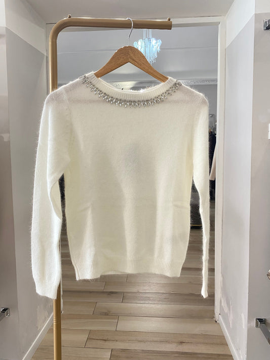Kocca maglione con pietre gioiello panna