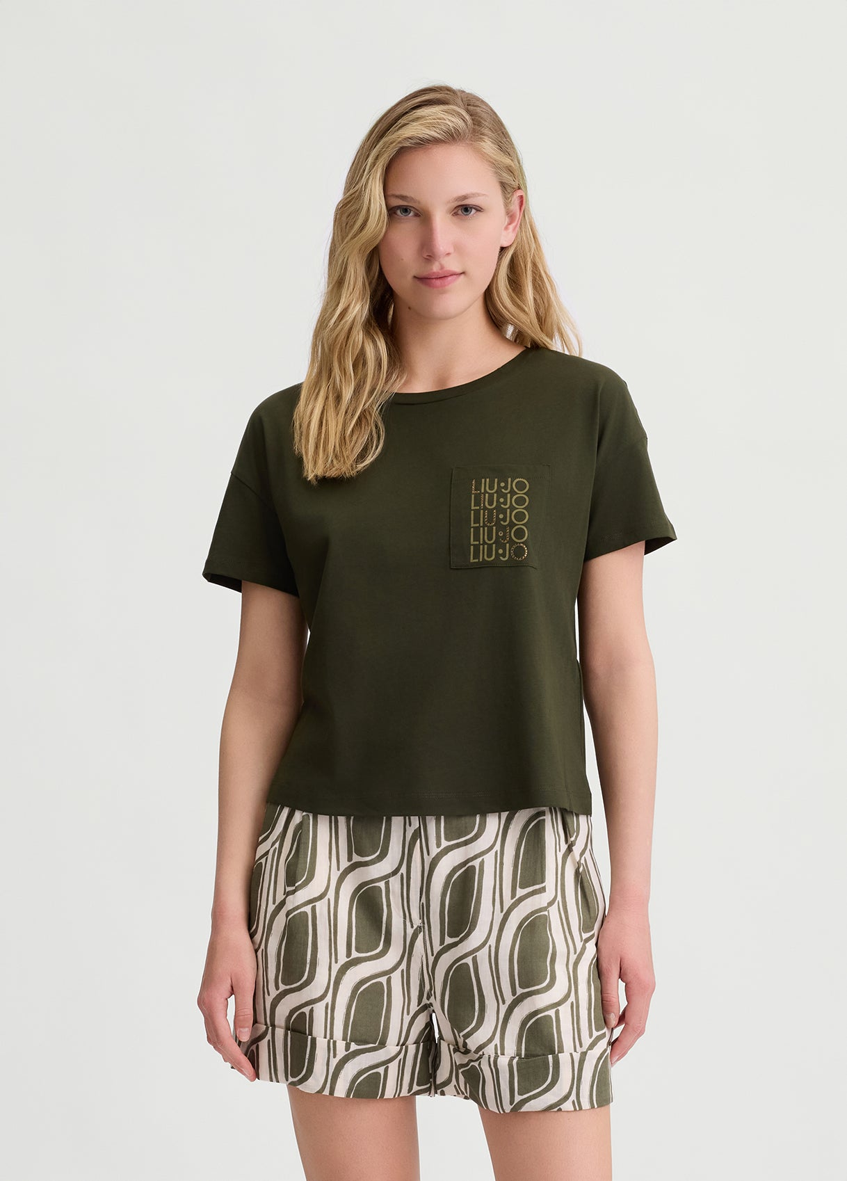 Liu_Jo_t-shirt_taschino_logo_verde_militare_frontale