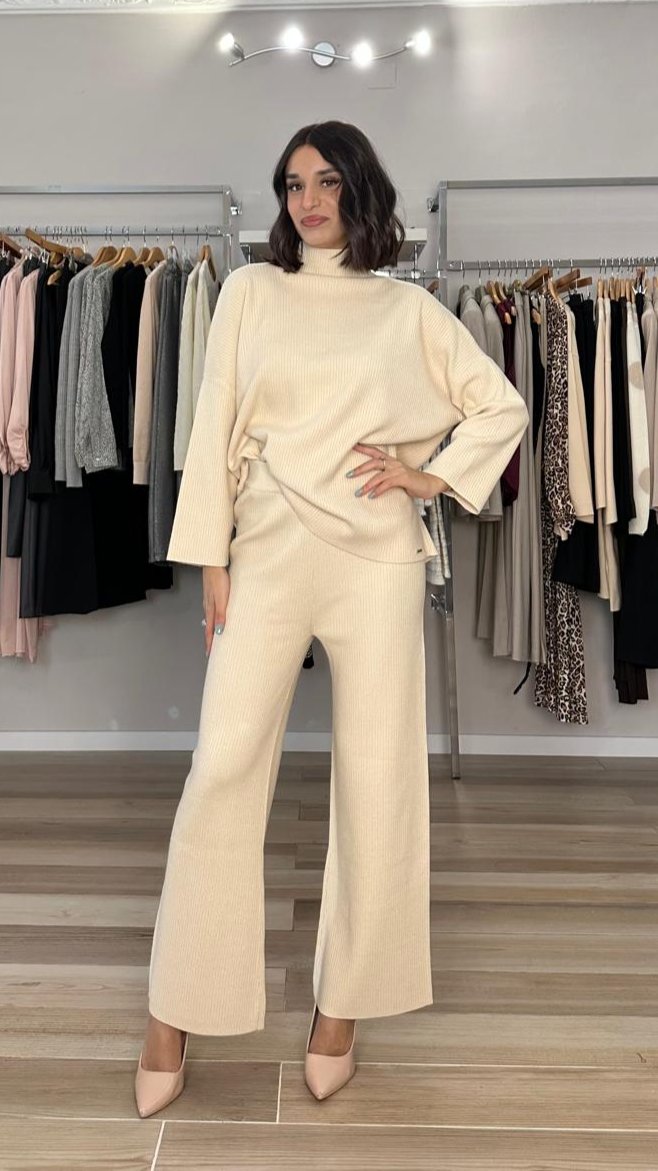Maglione a costine Soya panna dettaglio