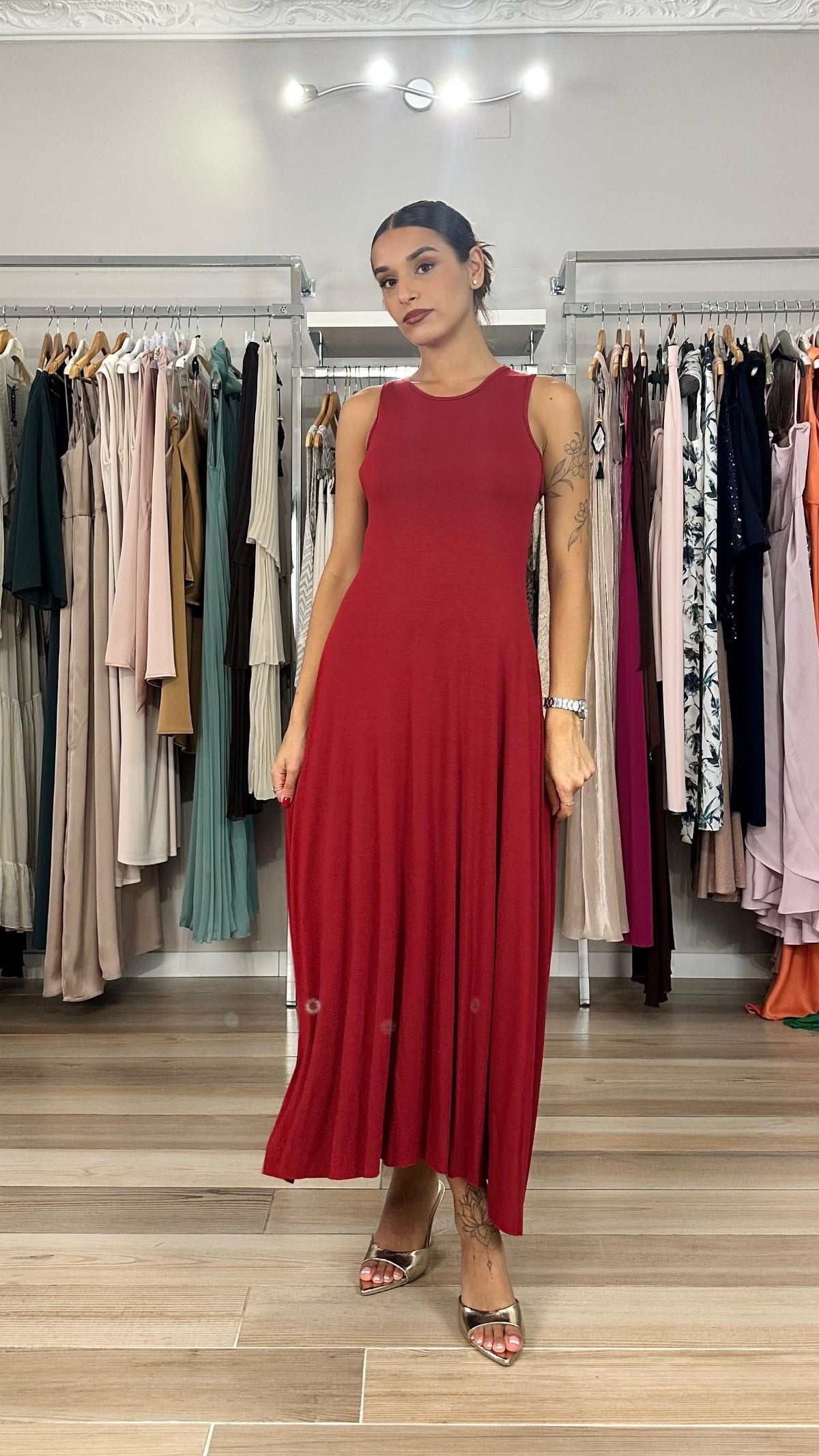 Maryley abito lungo in viscosa rosso - 26EB3955 dettaglio