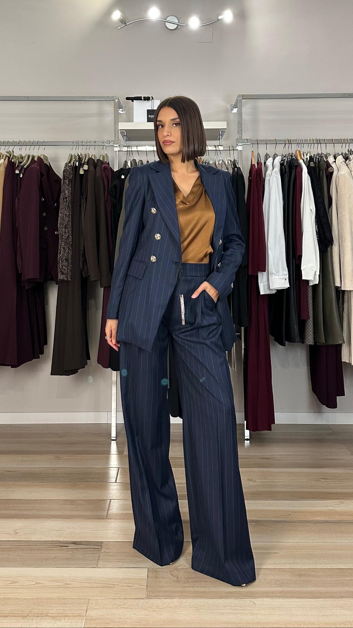 Maryley giacca doppiopetto blu gessata