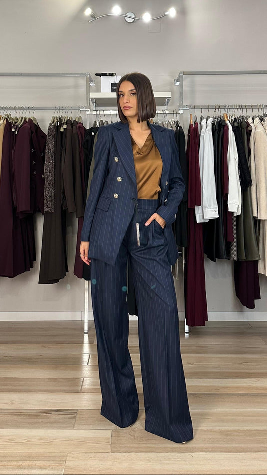 Maryley giacca doppiopetto blu gessata