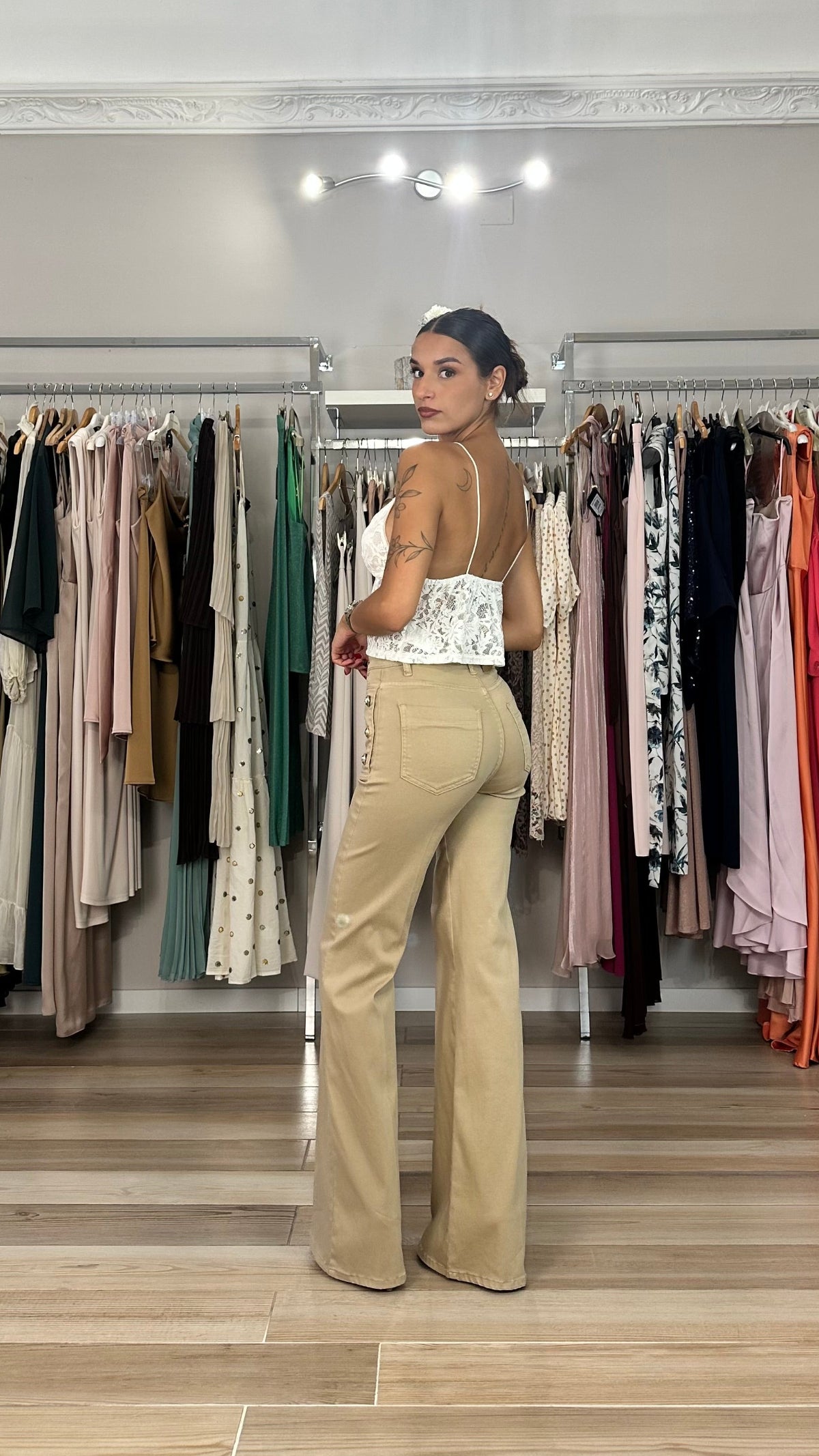 Maryley jeans a zampa beige - 26EB610 retro