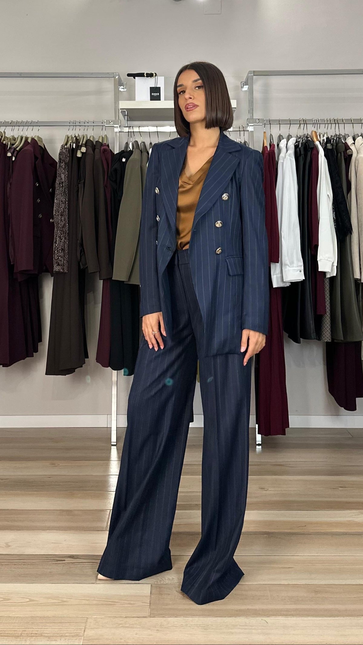 Maryley pantalone blu gessato dettaglio