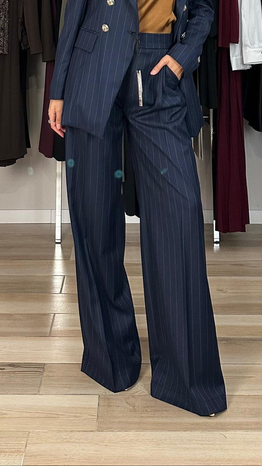 Maryley pantalone blu gessato frontale