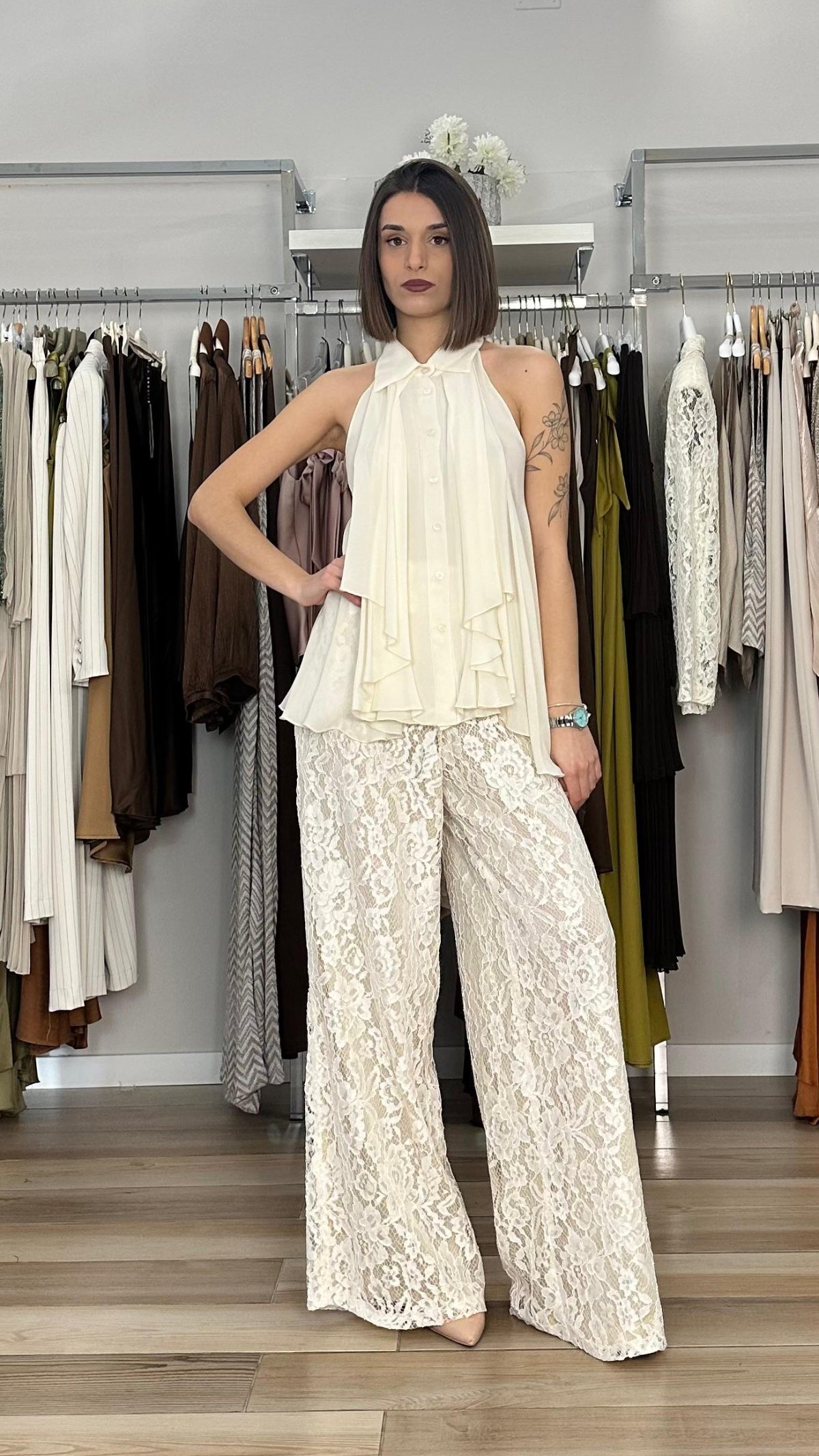 Pantaloni in pizzo Lokita panna
