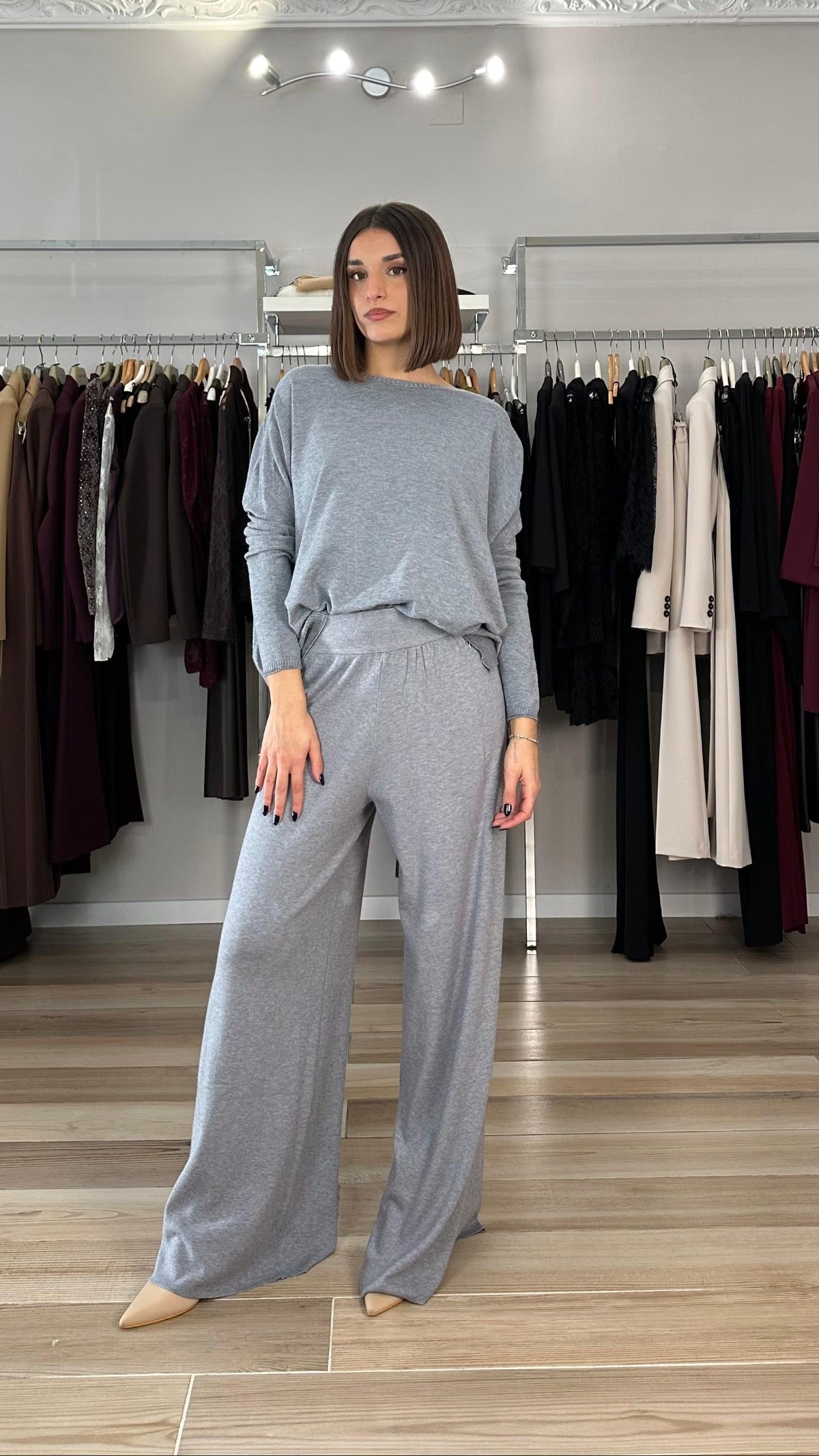 Souvenir pantalone in maglia grigio dettaglio