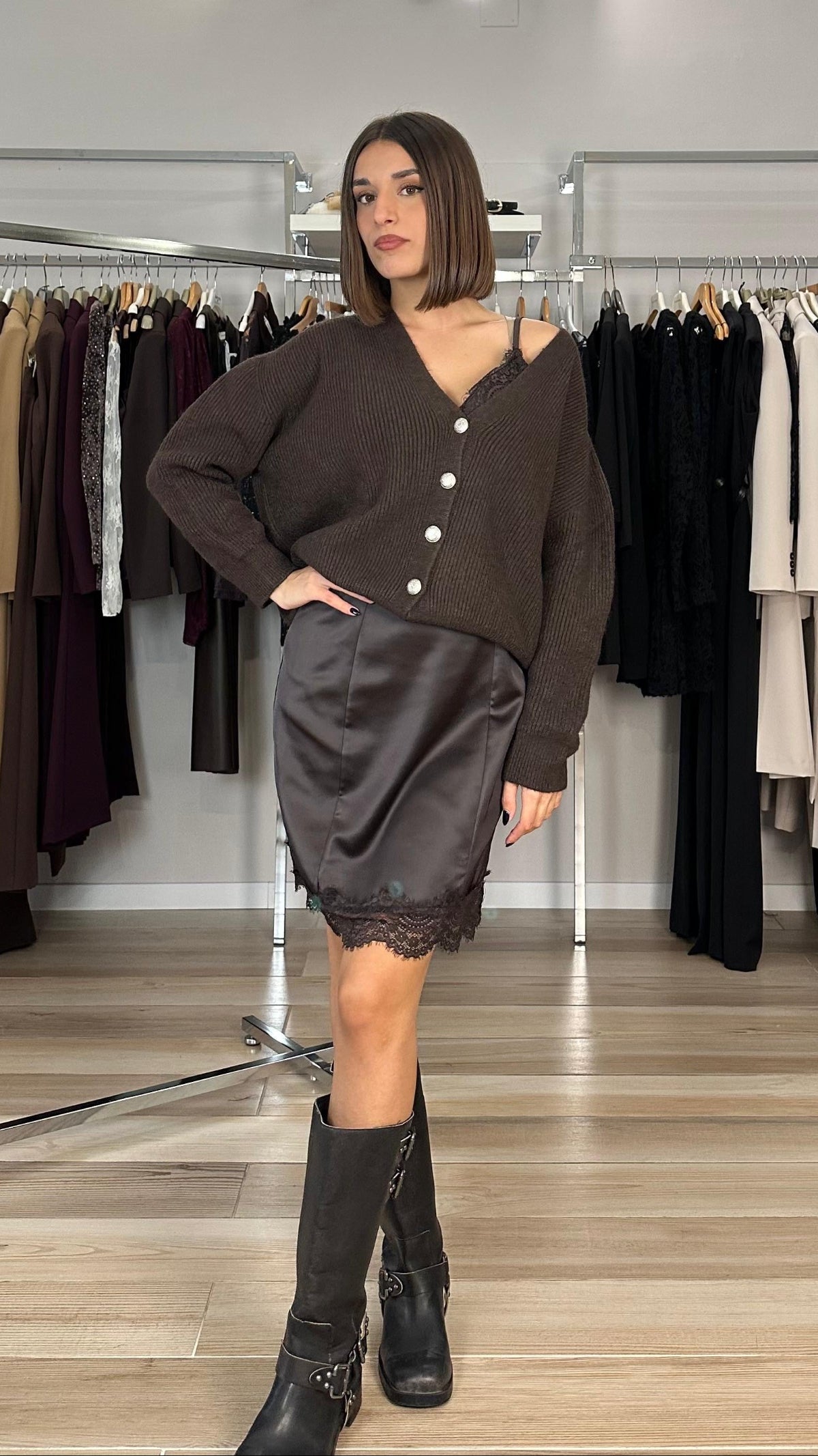 Susy mix cardigan in viscosa marrone