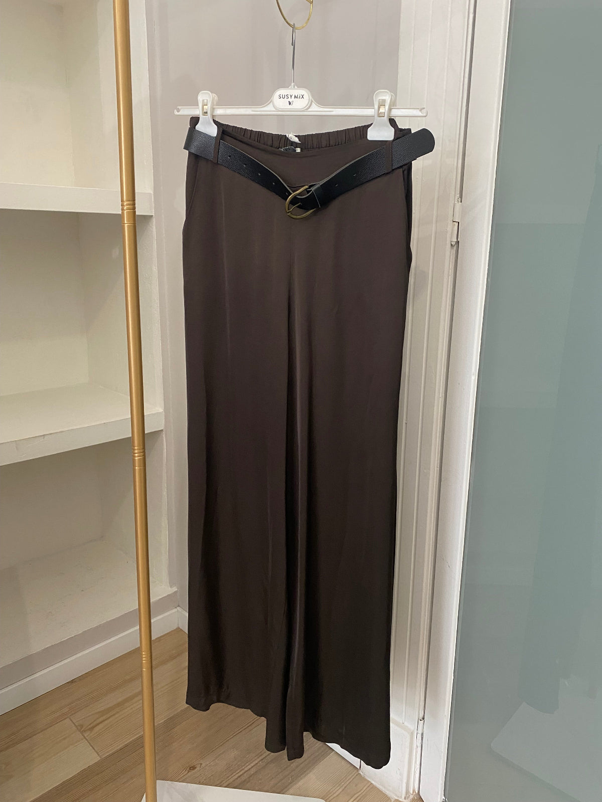 Susy mix pantalone in satin moro