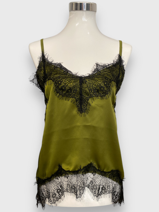 Susy mix top satin con pizzo verde oliva