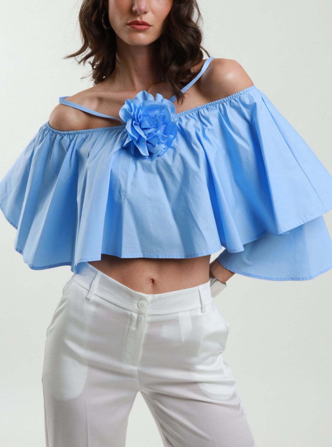 Susy mix top a fascia azzurro frontale