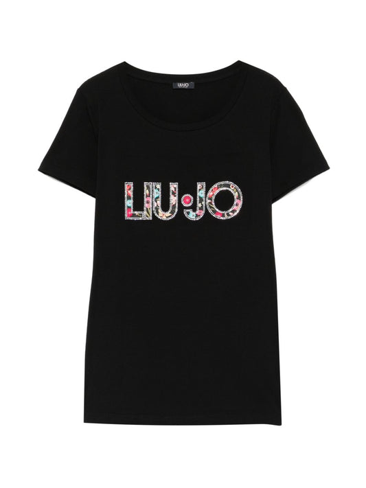 T-shirt Liu Jo nera con logo floreale
