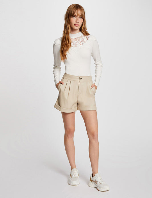 short ecopelle beige frontale